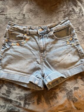 American Eagle Outfitters Light Blue Denim Shorts with Floral Accent